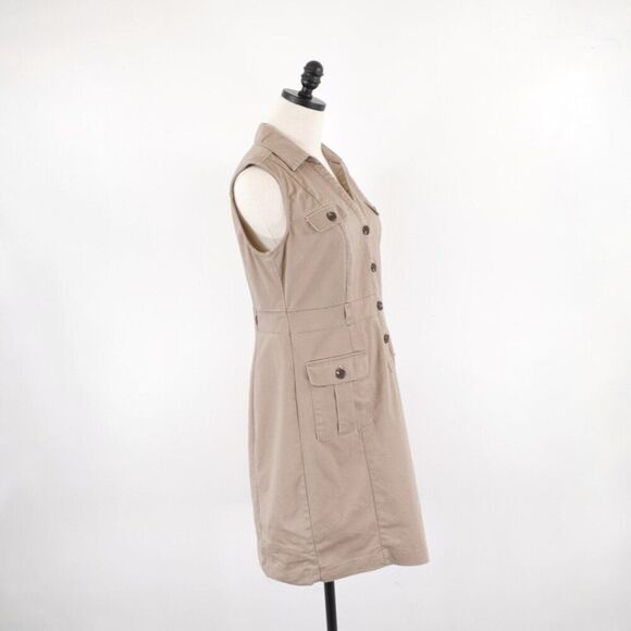 Liz Claiborne Tan Canvass Collared Dress Size 8 Sleeveless Cotton Nylon Spandex - Picture 7 of 10